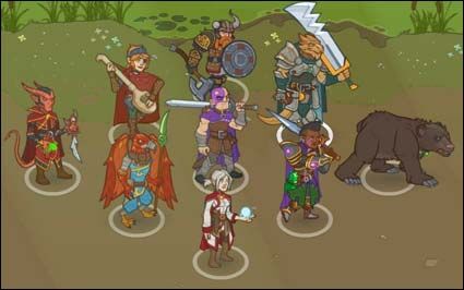 Game Play image of Idle Champions of the Forgotten Realms, highlighting the characters Minsc, Bruenor and Delina